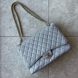 Chanel Caviar Light Gray XL Flap Bag